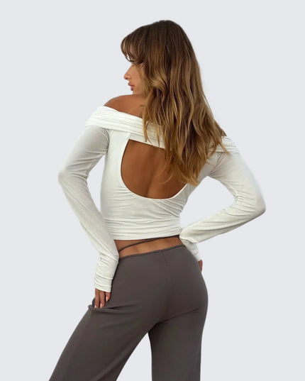 Chique off-shoulder top met uitsparing op de rug