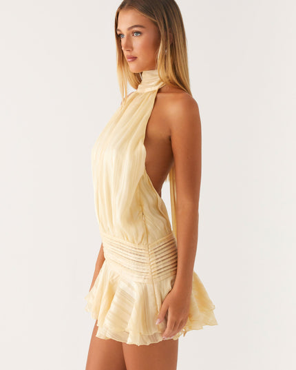 Gele chiffon mini-jurk