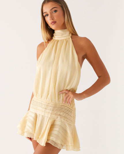Gele chiffon mini-jurk