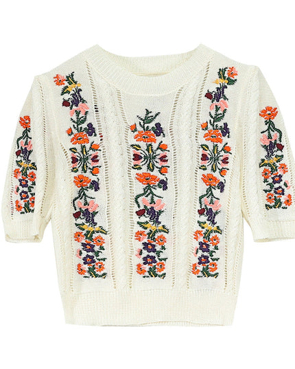 Gebreide top met geborduurde bloemen