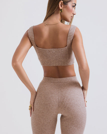 Gebreid zacht vestje met bralette en legging