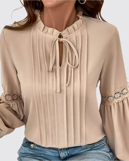 Kaki blouse met V-hals en trekkoord