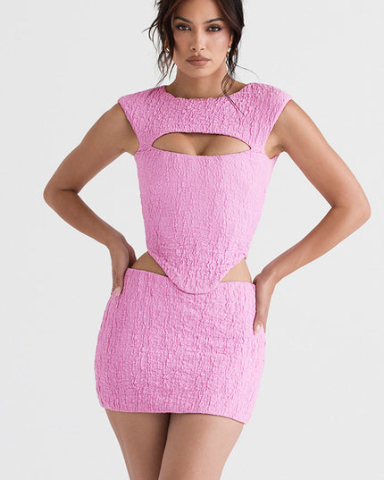 Roze uitsparing korset met minirok