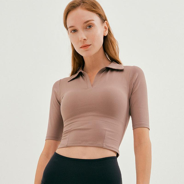 Cropped yogatop met V-hals