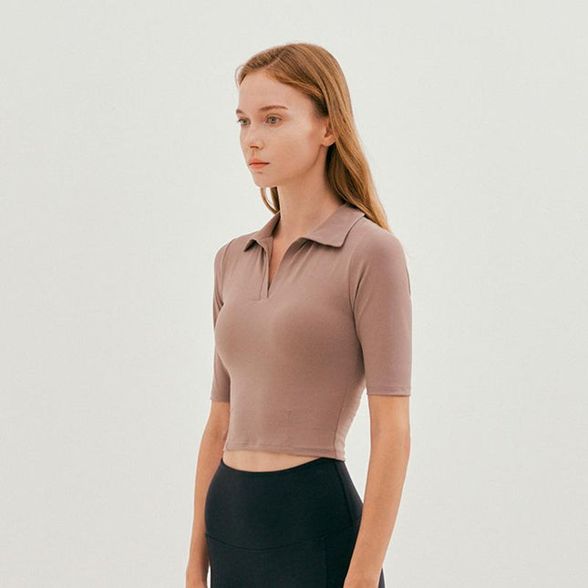 Cropped yogatop met V-hals