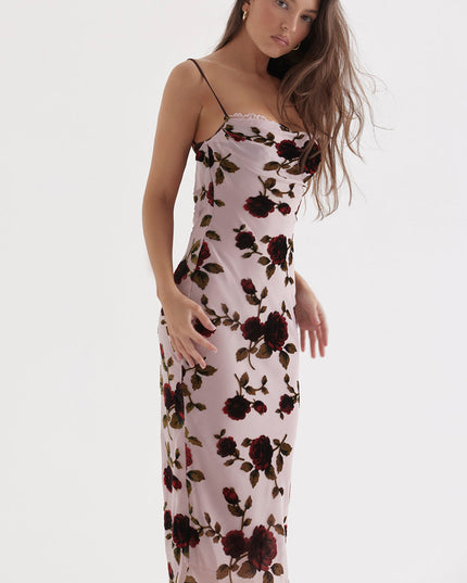 Melisa midi-jurk met rozenprint