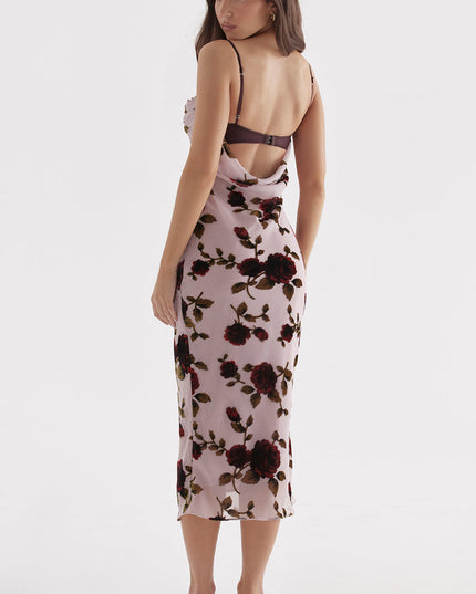 Melisa midi-jurk met rozenprint