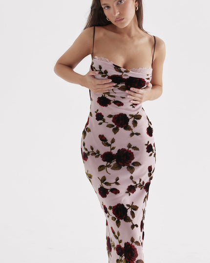 Melisa midi-jurk met rozenprint