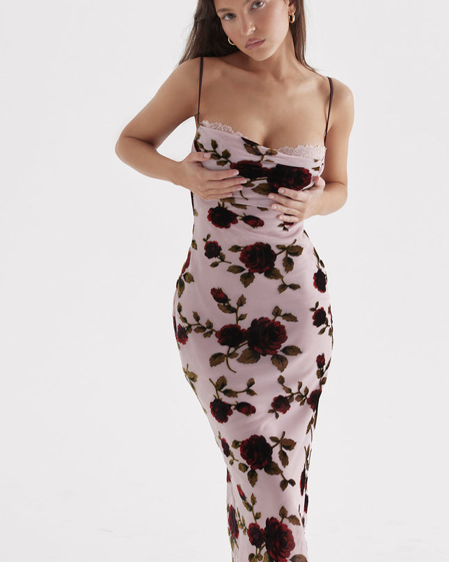 Melisa midi-jurk met rozenprint