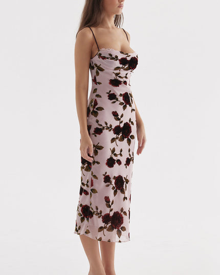 Melisa midi-jurk met rozenprint