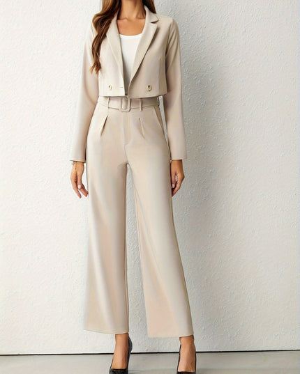 Beige blazer en high waist broek