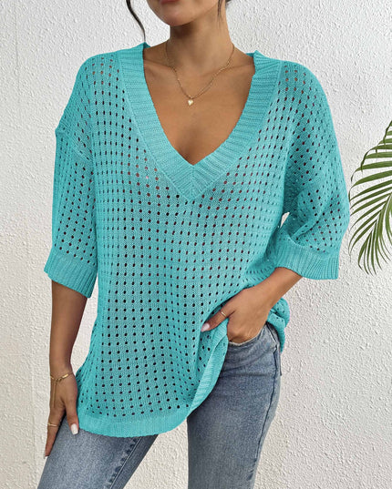 Hol geweven V-hals blouse