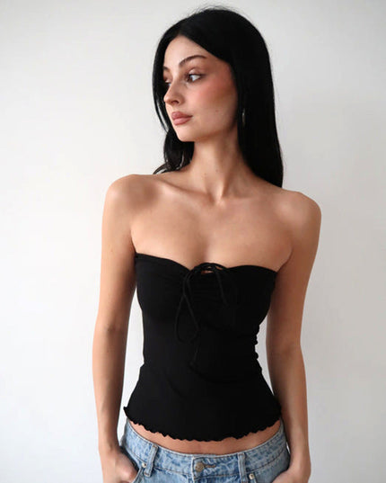 Slanke top met kanten detail