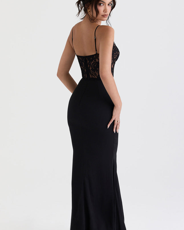 Zwarte maxi-jurk met korset