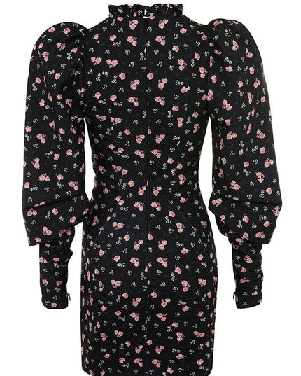 Mini-jurk met pofmouwen en bloemenprint