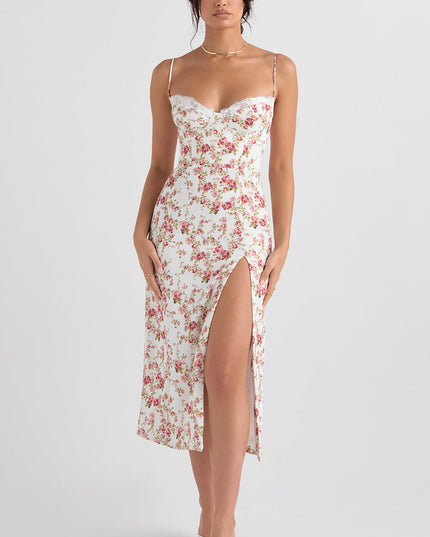 Korset lange zomerjurk met print