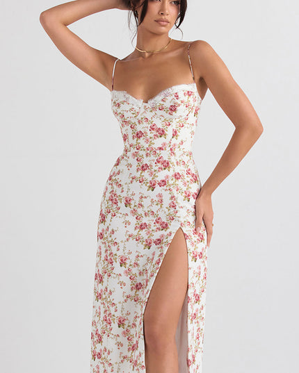 Korset lange zomerjurk met print