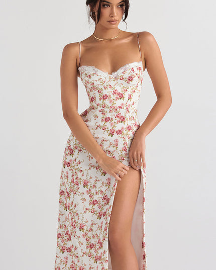 Korset lange zomerjurk met print
