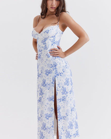 Korset lange zomerjurk met print