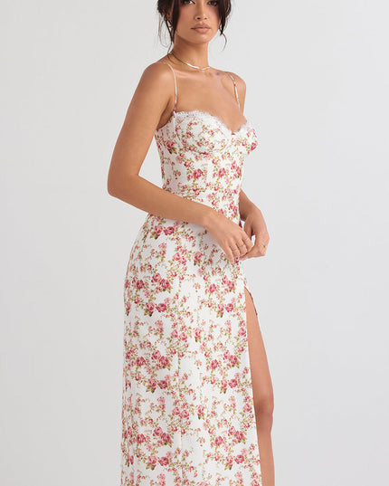 Korset lange zomerjurk met print