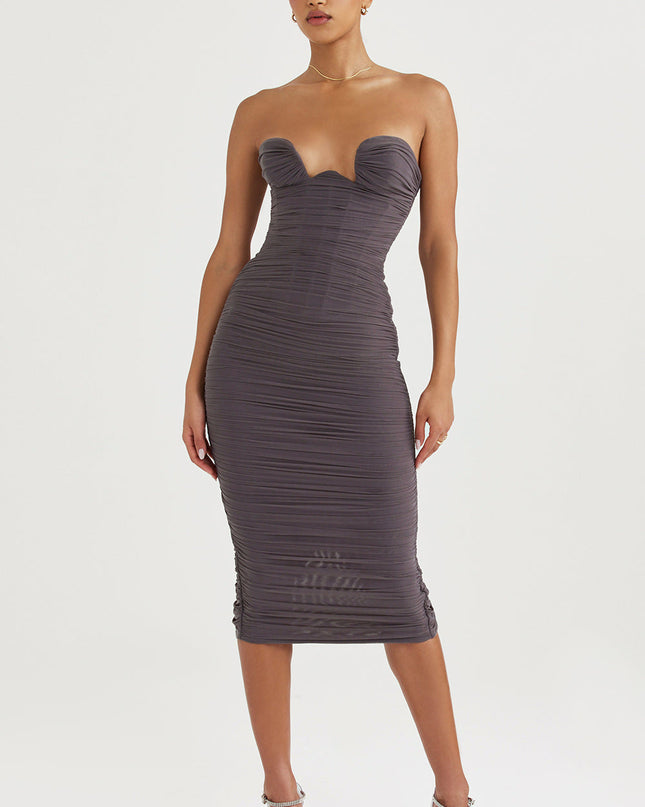 Shadow strapless lange jurk