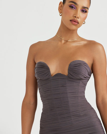 Shadow strapless lange jurk