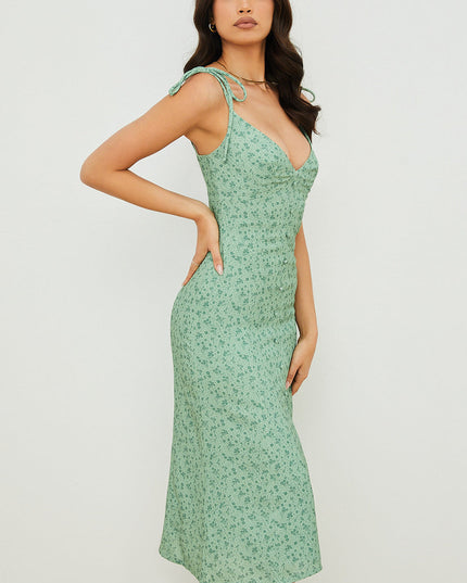 Tonaal bloemen maxi-jurkje met knopen