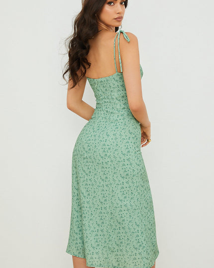 Tonaal bloemen maxi-jurkje met knopen