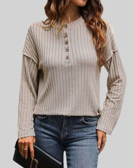 Bruin gestreept T-shirt met lange mouwen