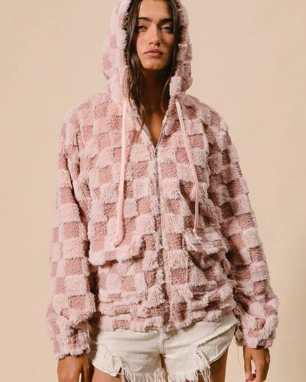 Geruite hoodie met rits