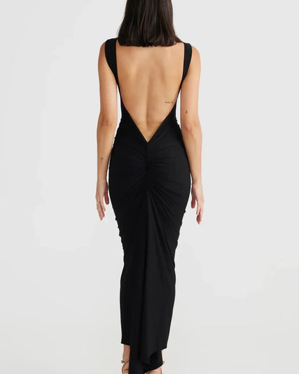 Lange elegante geplooide jurk zonder rug