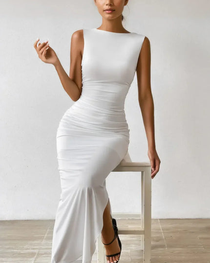 Leia mouwloze witte maxi-jurk
