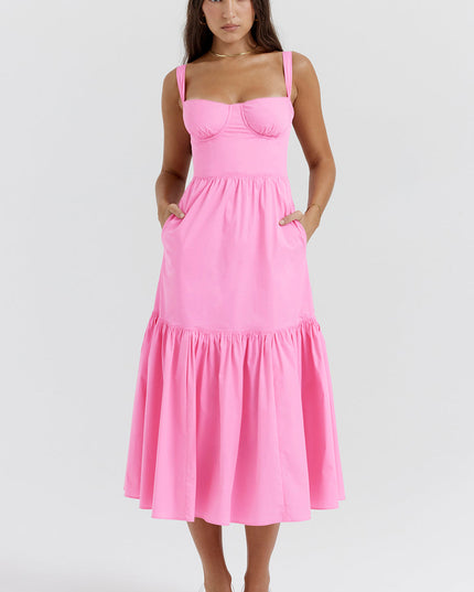 Roze Franse roze mini-zomerjurk