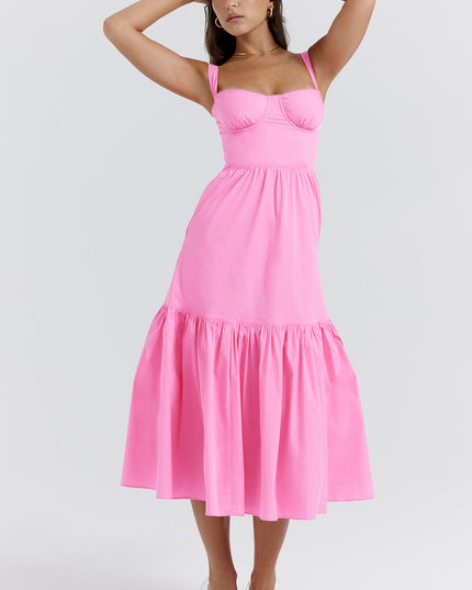Roze Franse roze mini-zomerjurk