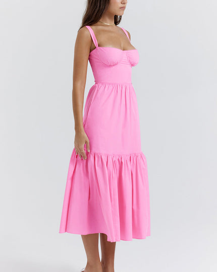 Roze Franse roze mini-zomerjurk