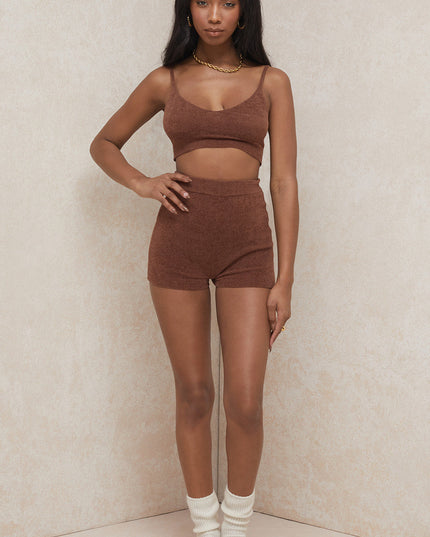 Zachte gebreide crop top met high-waist shorts