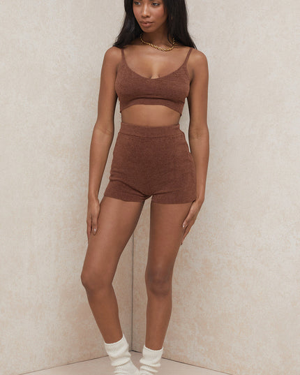 Zachte gebreide crop top met high-waist shorts
