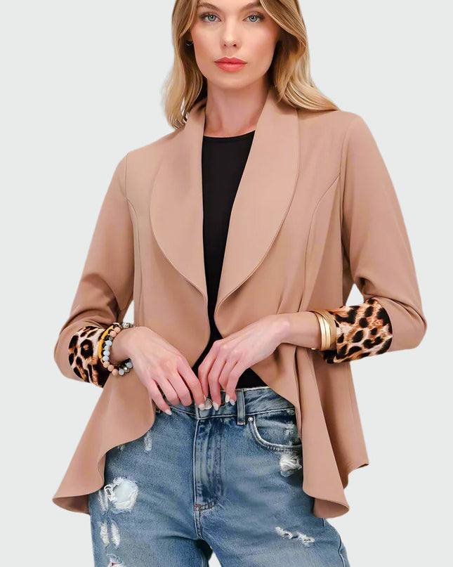 Celeste opgerolde luipaardblazer met open voorkant
