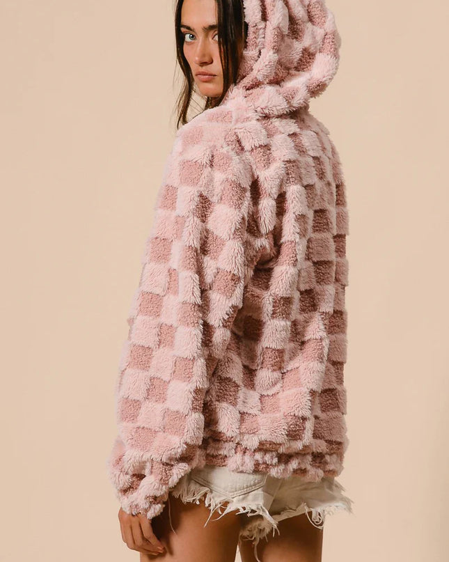 Geruite hoodie met rits