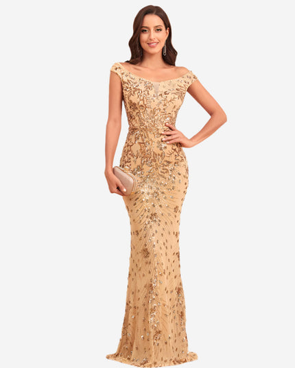 Lange jurk met hoge taille en pailletten
