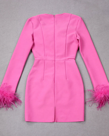 Elegante jurk met lange mouwen en veren