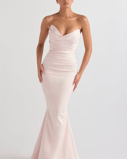 Strapless maxi-jurk van slank satijn