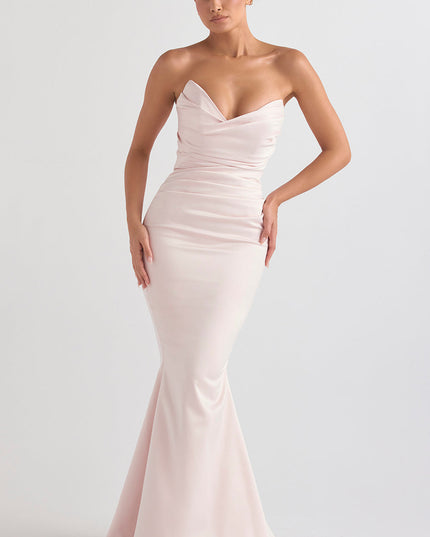 Strapless maxi-jurk van slank satijn