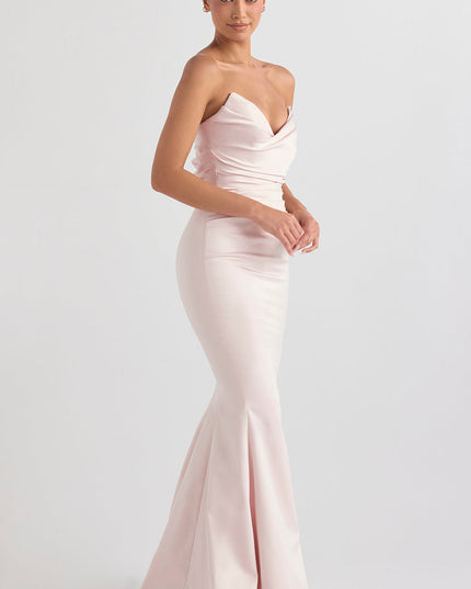 Strapless maxi-jurk van slank satijn