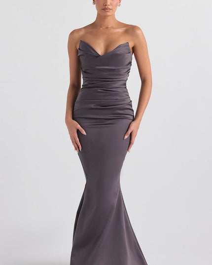 Strapless maxi-jurk van slank satijn