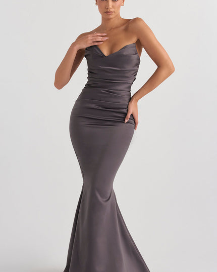 Strapless maxi-jurk van slank satijn