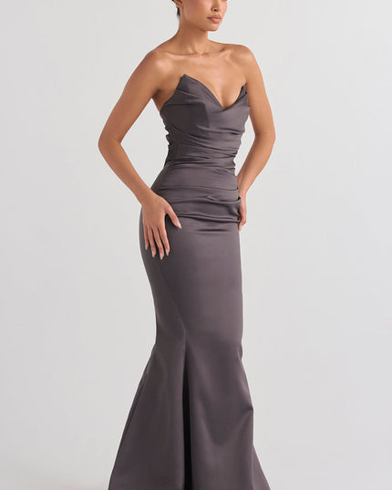Strapless maxi-jurk van slank satijn
