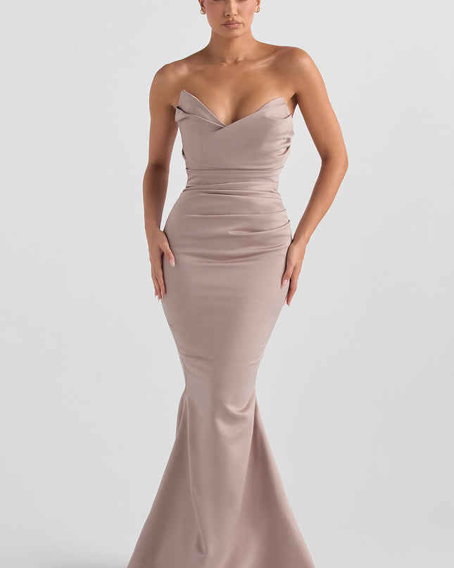 Strapless maxi-jurk van slank satijn