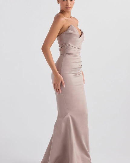 Strapless maxi-jurk van slank satijn