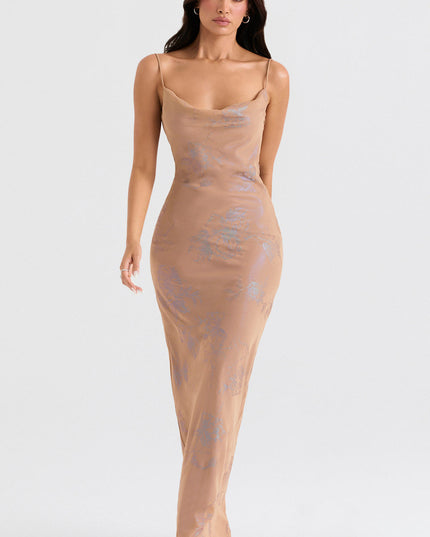 Café au lait lange elegante jurk